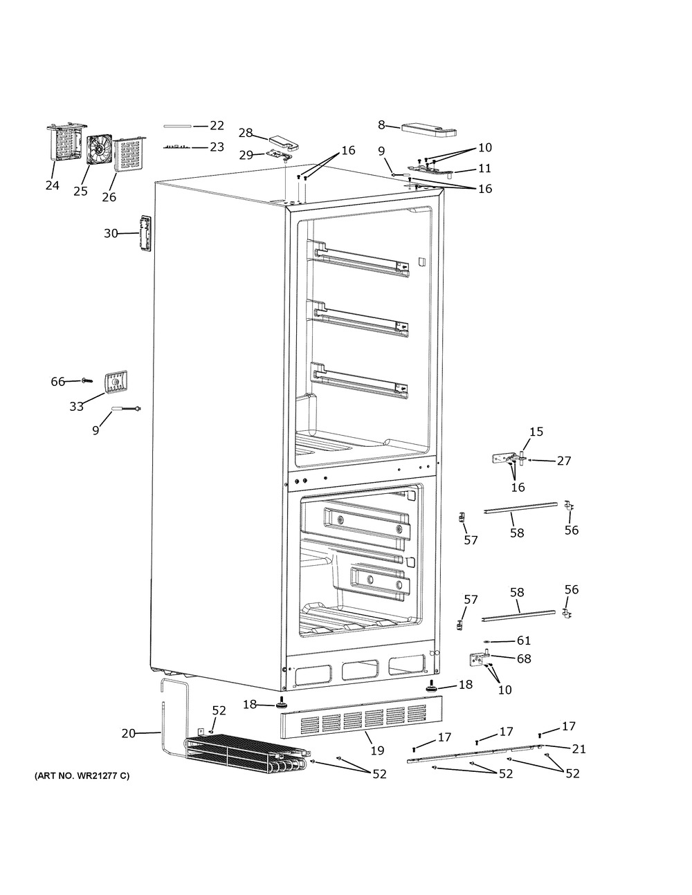 Cabinet Diagram and Parts List for PBV10R5VBSS  General Electric Refrigerator