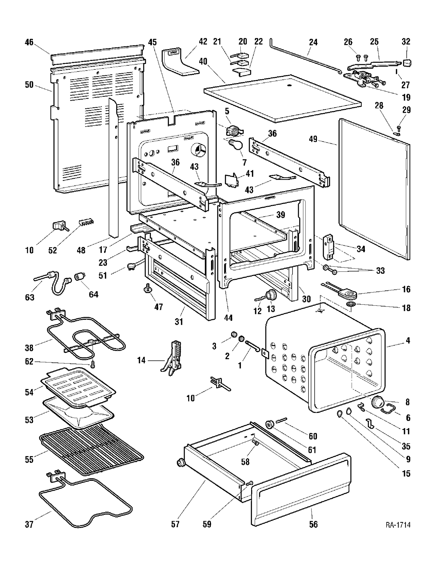 CHASSIS Diagram and Parts List for GRCR3960ZWW-4  General Electric Range