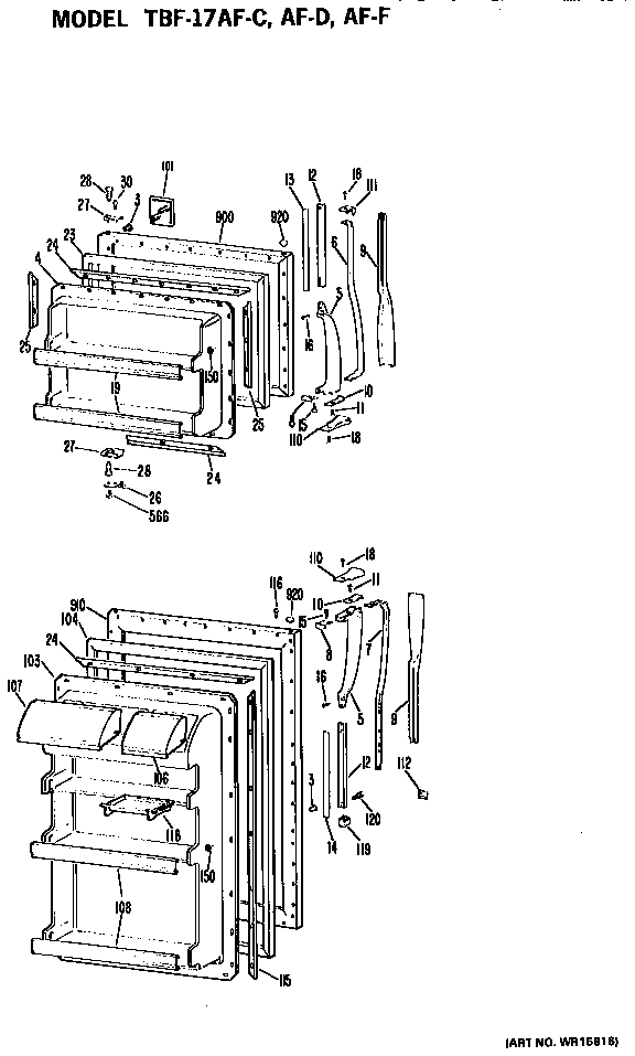 Doors Diagram and Parts List for TBF17AFC  General Electric Refrigerator