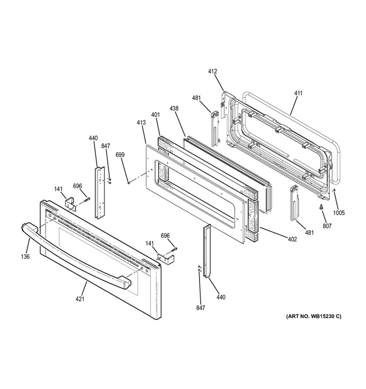 Upper Door Diagram and Parts List for JB850DF2BB  General Electric Range