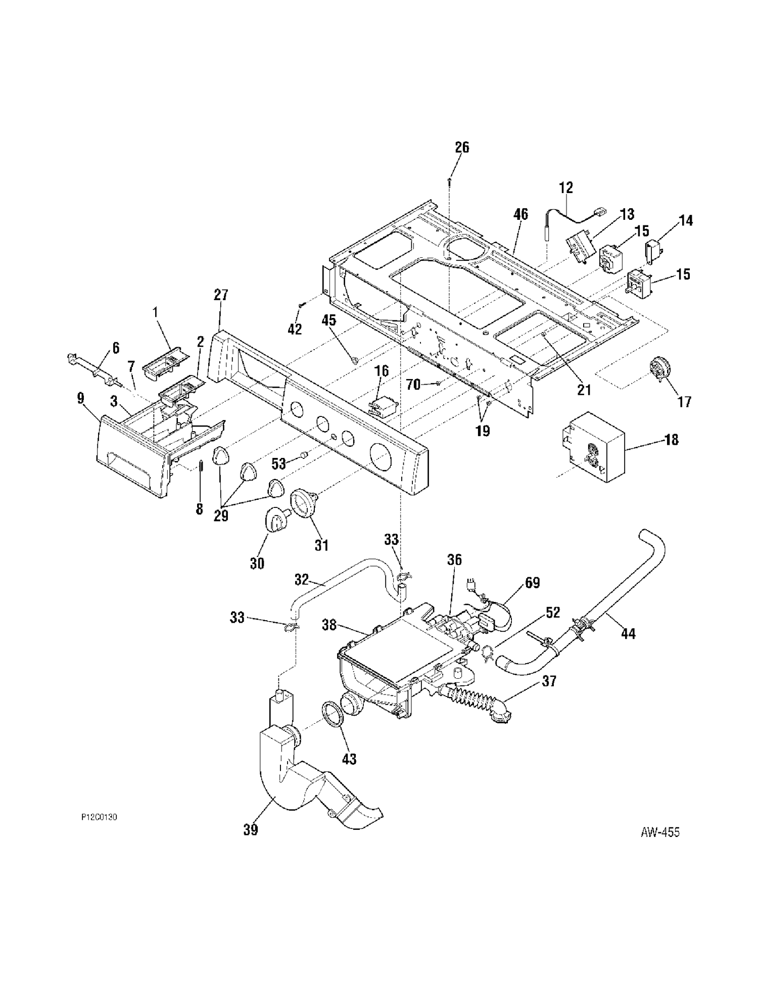 CONTROL PANEL Diagram and Parts List for 54501  General Electric Washer