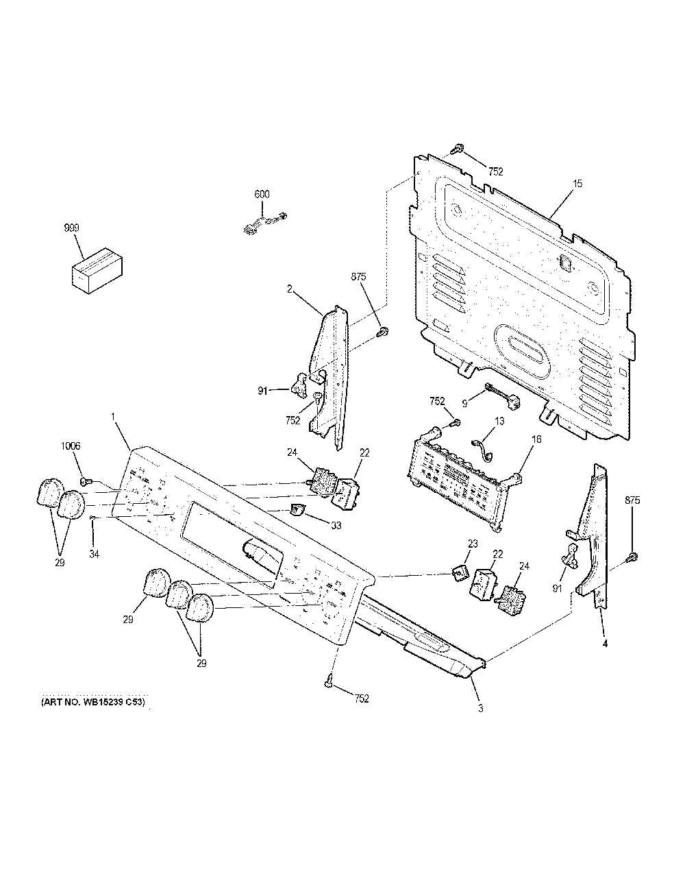 Control panel Diagram and Parts List for JB750DJ7BB  General Electric Range