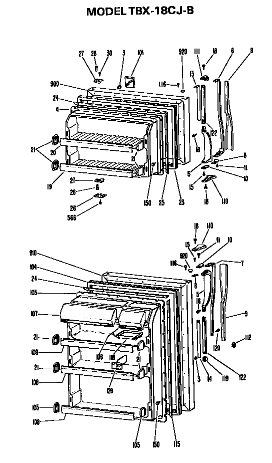 Doors Diagram and Parts List for TBX18CJB  General Electric Refrigerator