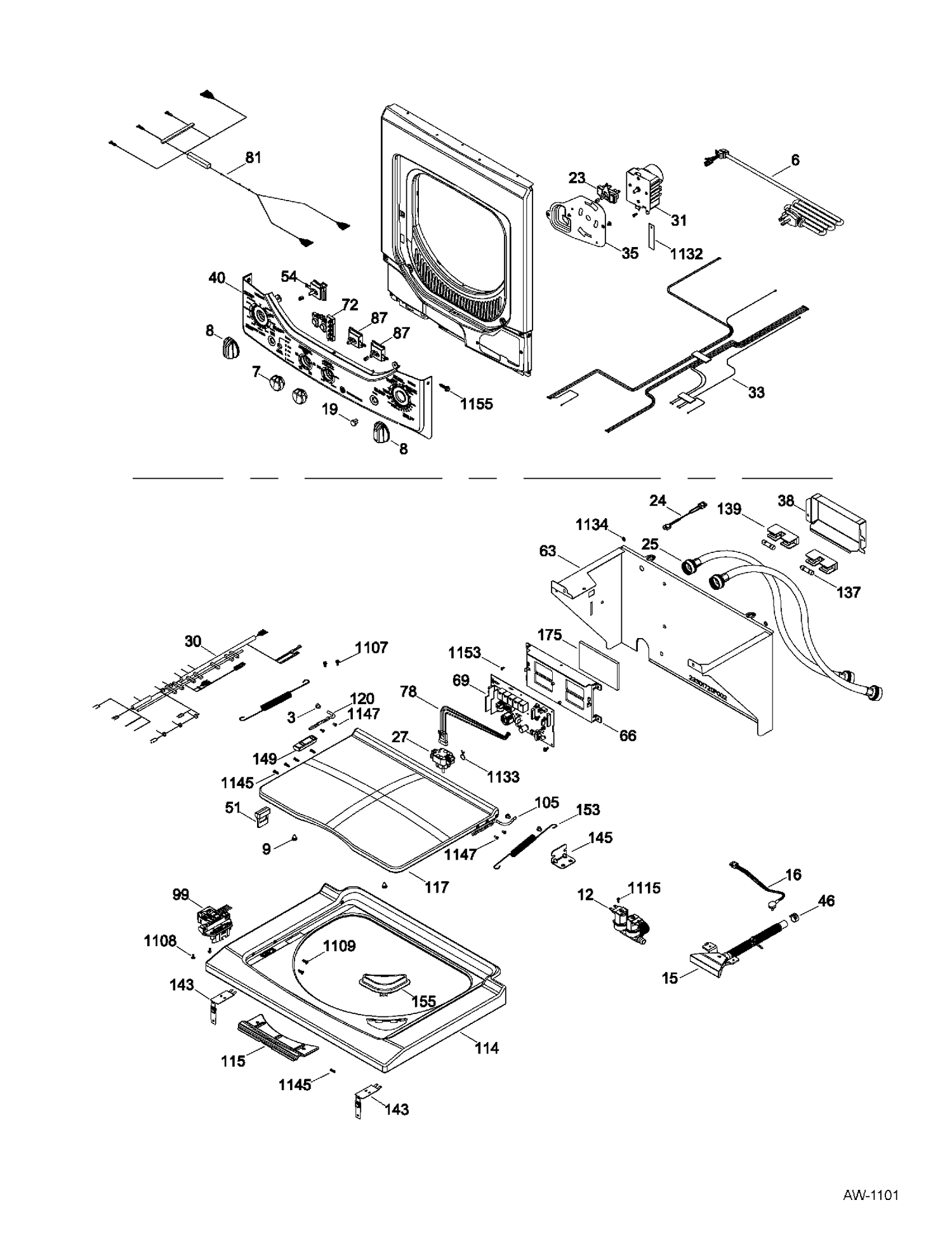 LID & CONTROLS Diagram and Parts List for GUAP240EM4WW  General Electric Washer