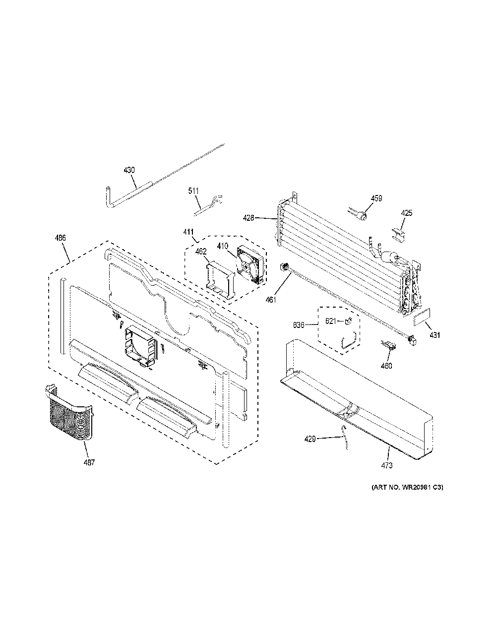 Freezer section Diagram and Parts List for ZWE23ESHRSS  General Electric Refrigerator