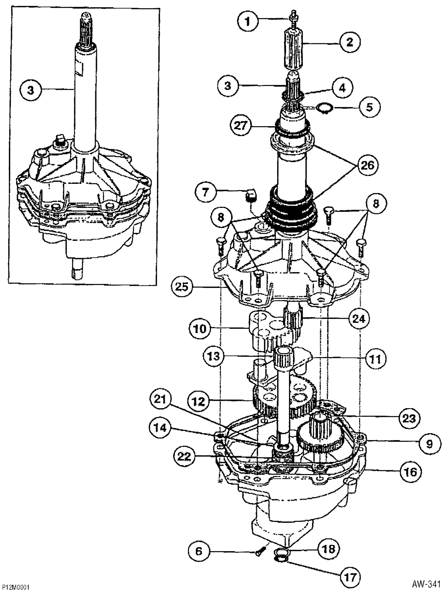 TRANSMISSION Diagram and Parts List for WSM2700RCWWH  General Electric Washer
