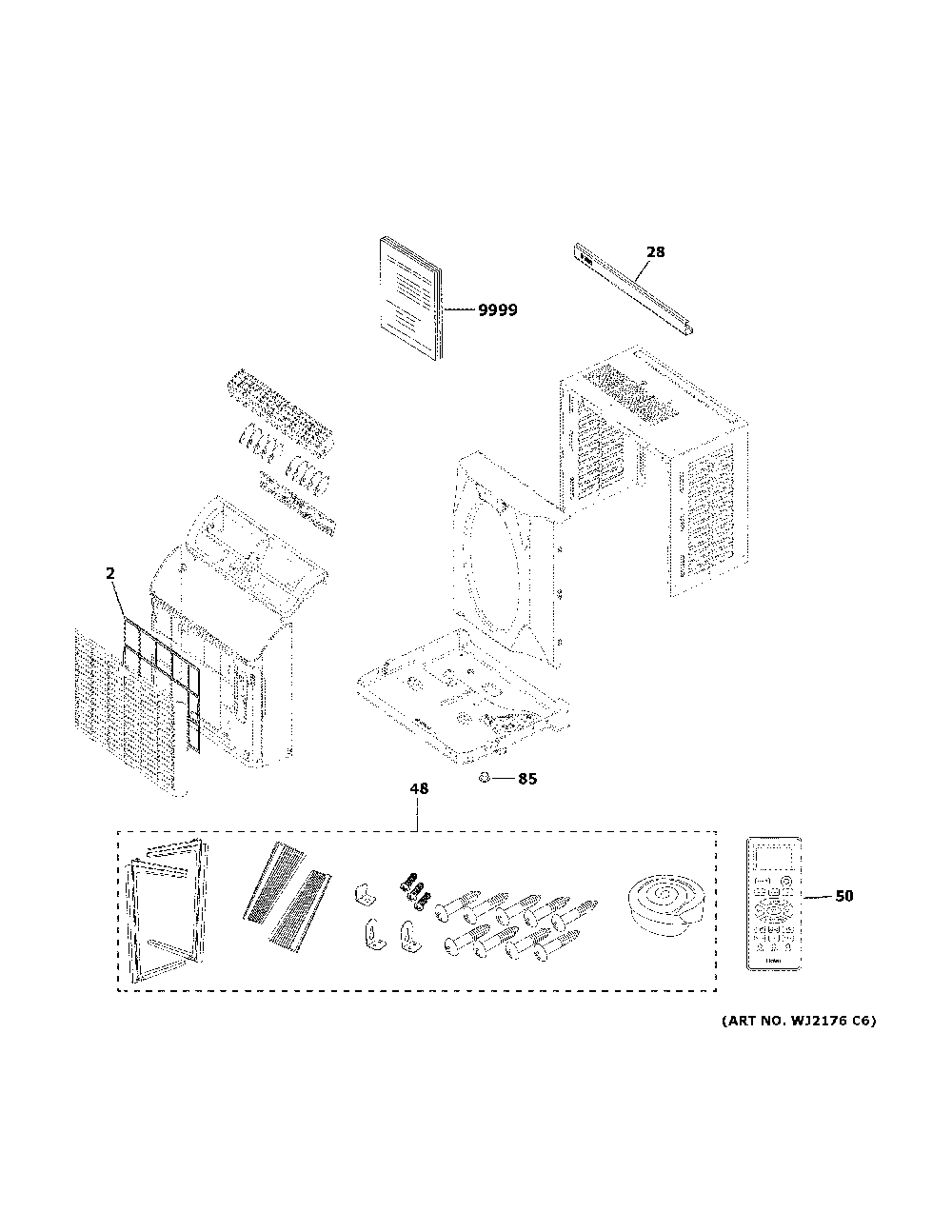 Room Air Conditioner Diagram and Parts List for AHQQ06LXW1  General Electric Air Conditioner