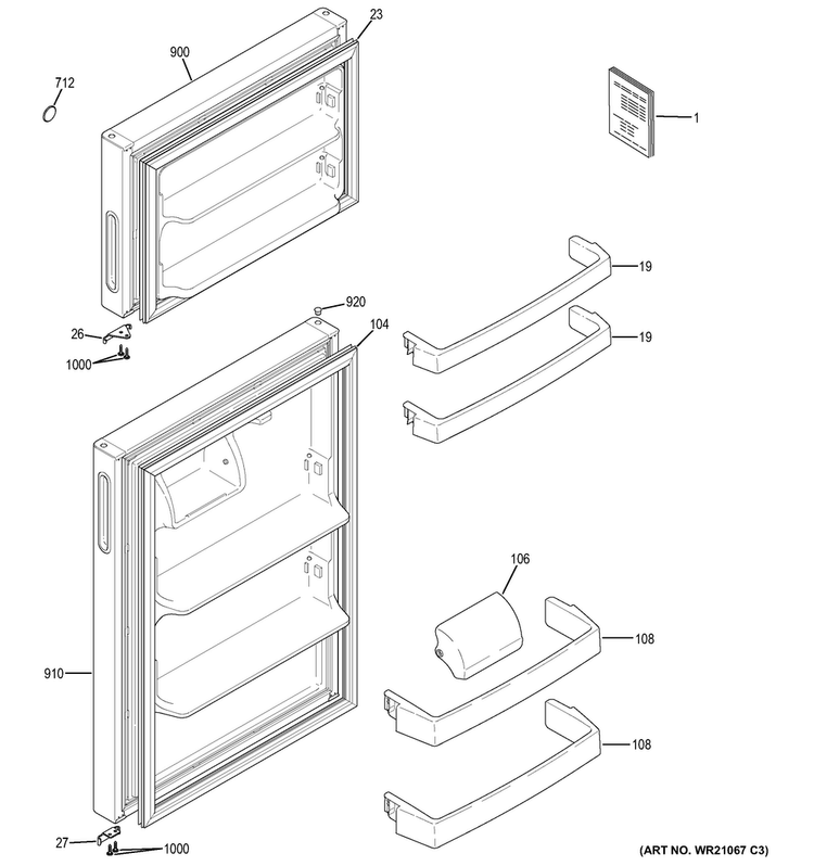 Doors Diagram and Parts List for GPE16DTHCRCC  General Electric Refrigerator