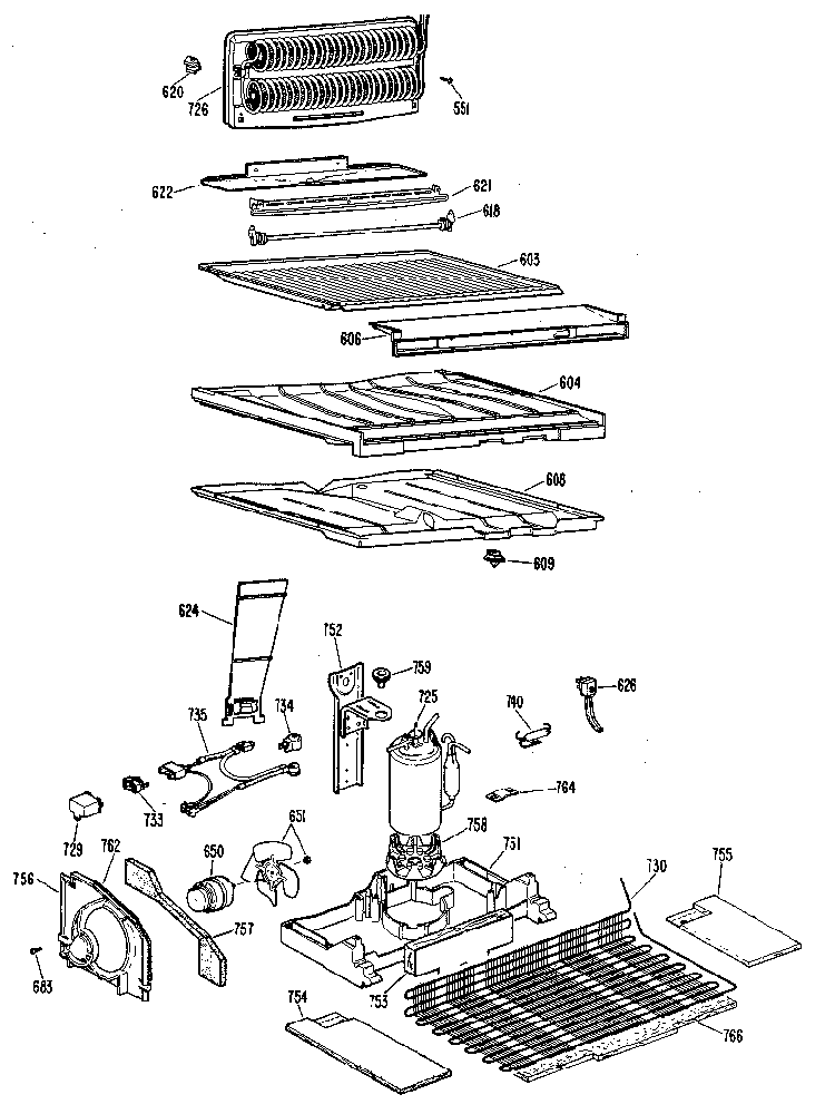 Unit Parts Diagram and Parts List for TBX24ZKC  General Electric Refrigerator