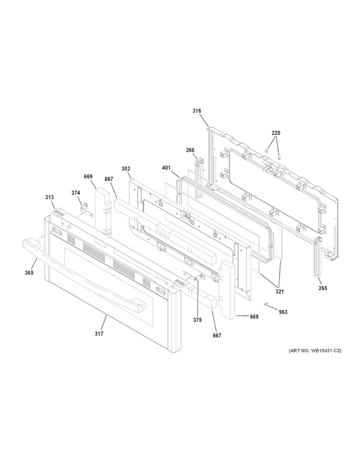 Upper Door Diagram and Parts List for JGB860DEJ5BB  General Electric Range