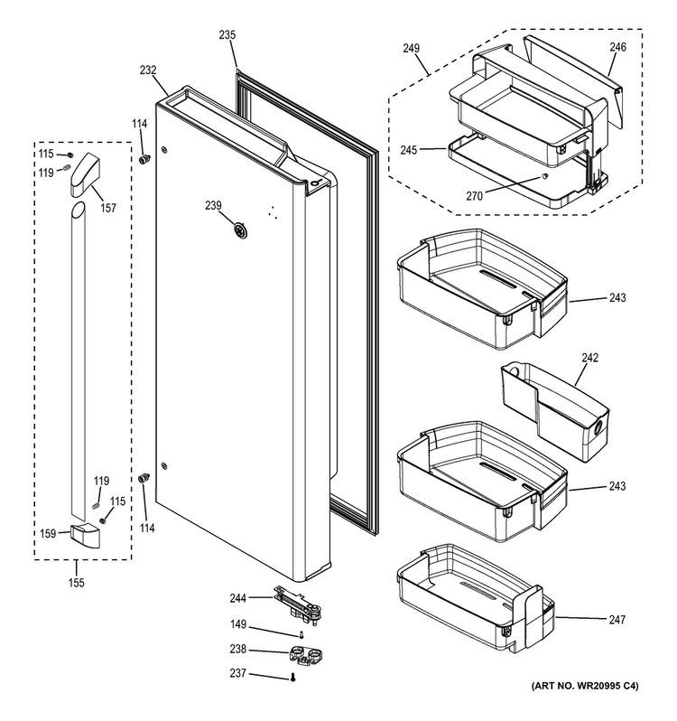 Fresh Food Door - Rh Diagram and Parts List for CWE23SSHESS  General Electric Refrigerator