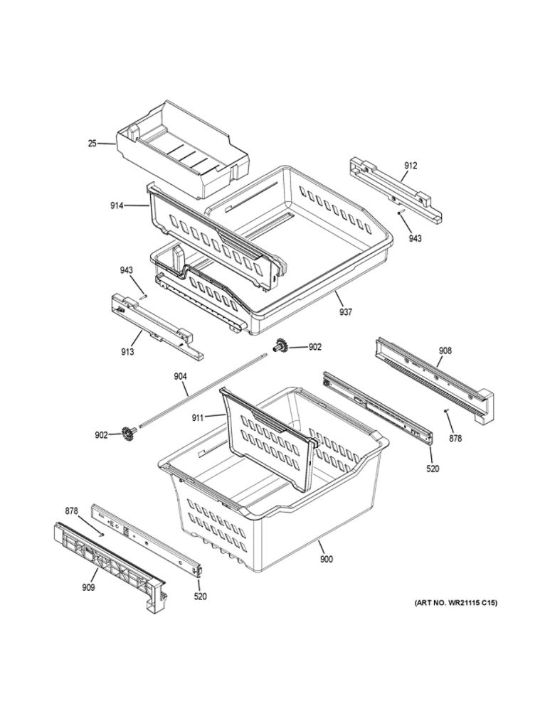 Freezer Shelves Diagram and Parts List for QNE27JBMNFTS  General Electric Refrigerator