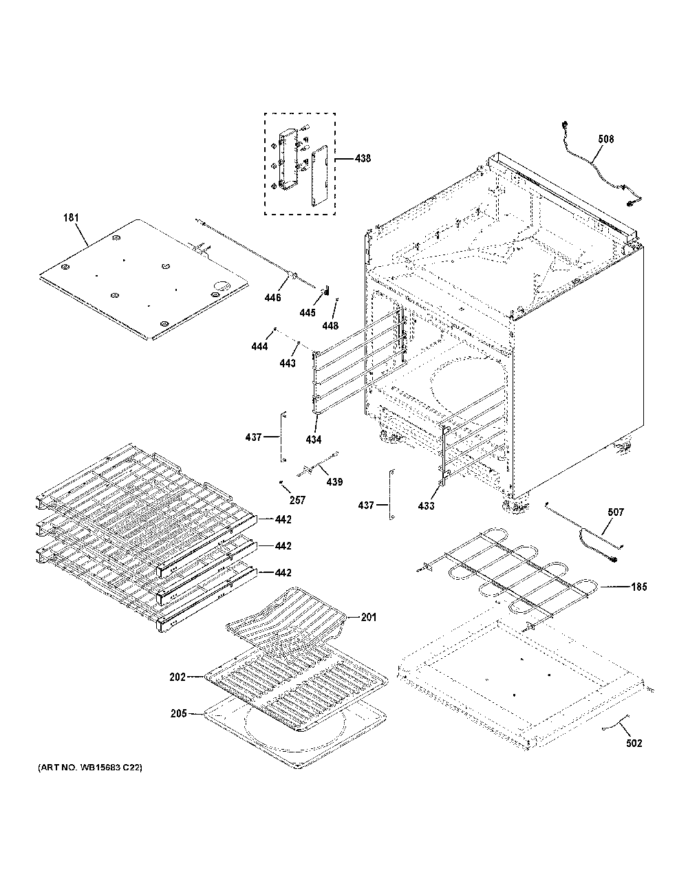 Oven Cavity Parts Diagram and Parts List for ZDP304NT1SS  General Electric Range