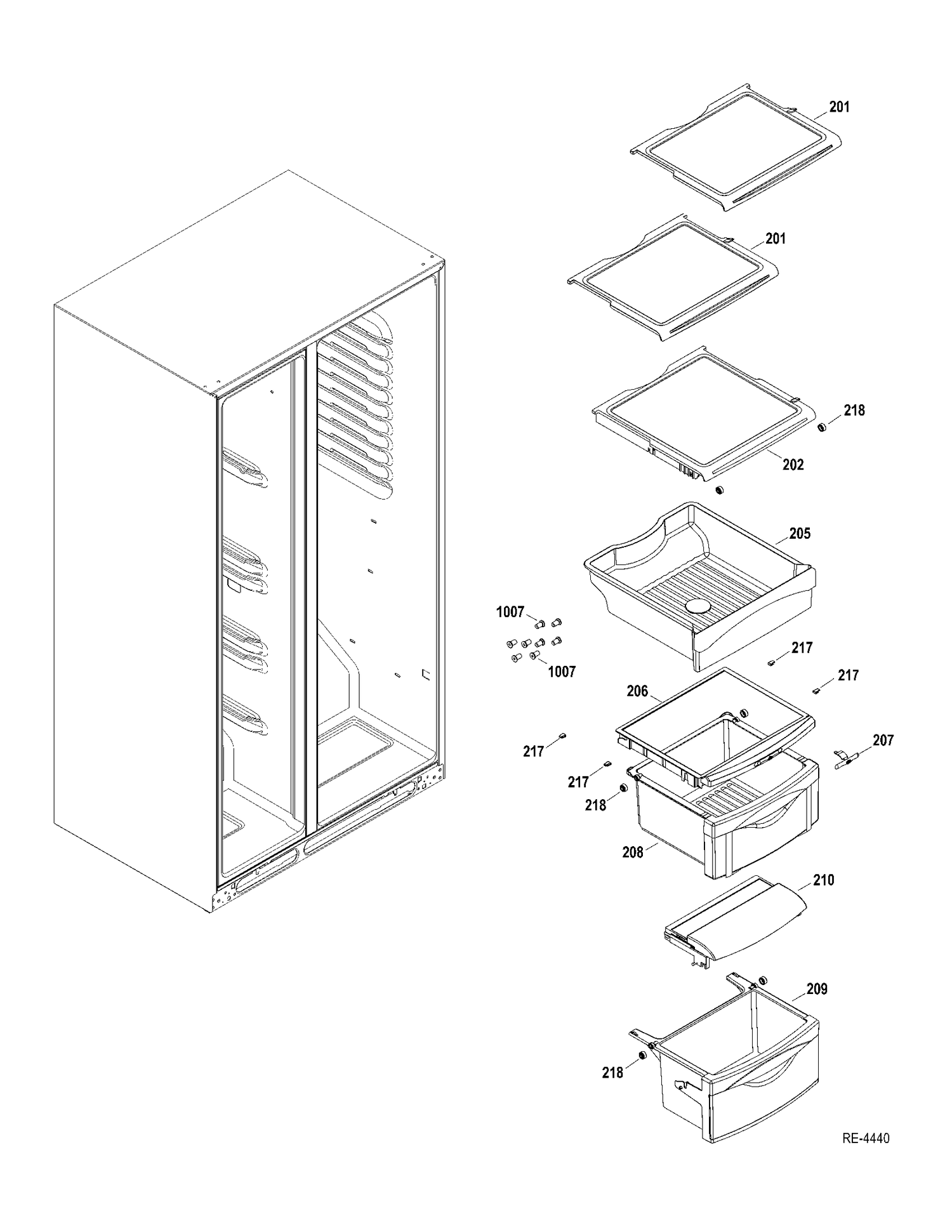 FF SHELVES Diagram and Parts List for GSRS3QGXGFSS  General Electric Refrigerator