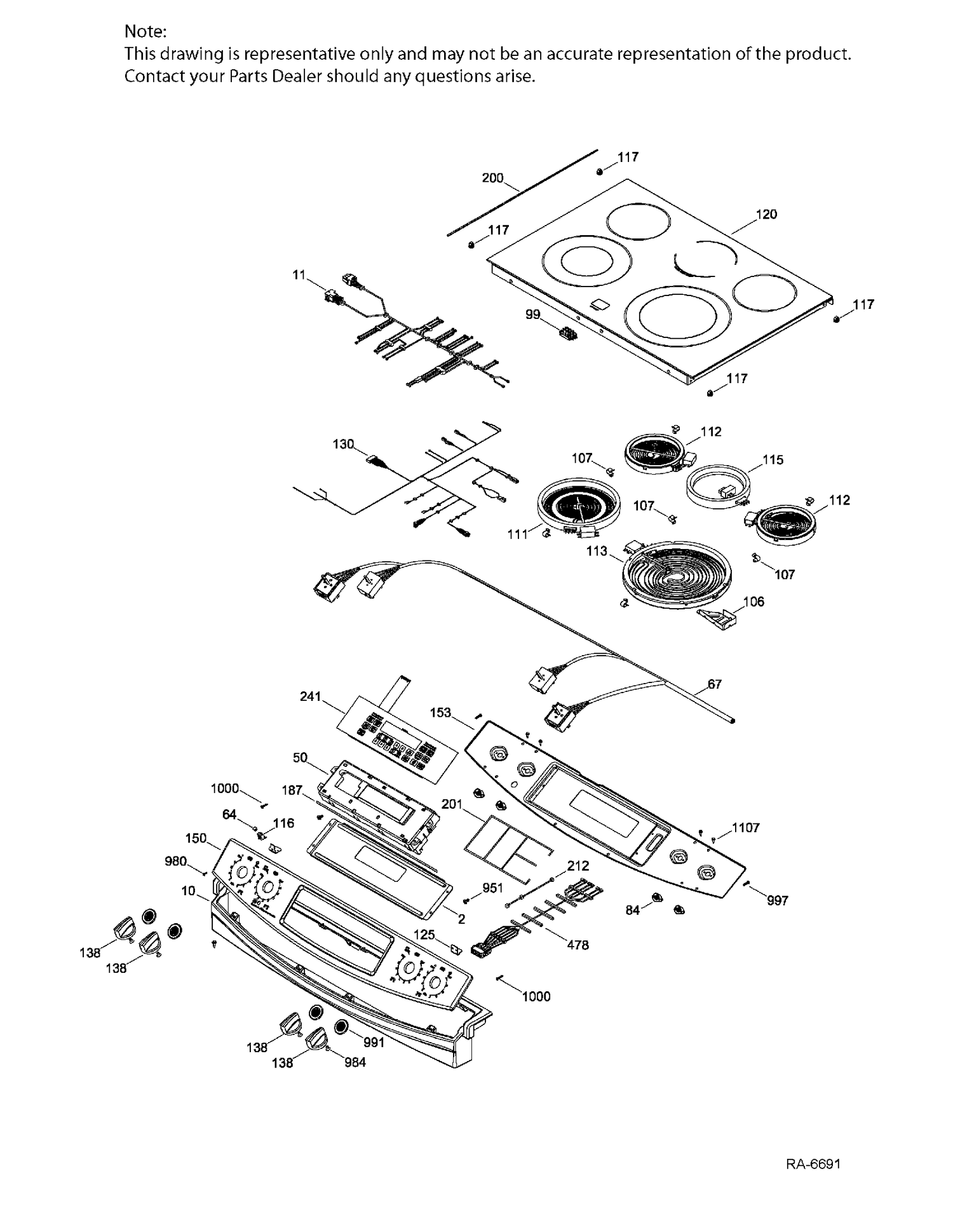 CONTROL PANEL & COOKTOP Diagram and Parts List for JCS860DF3BB  General Electric Range