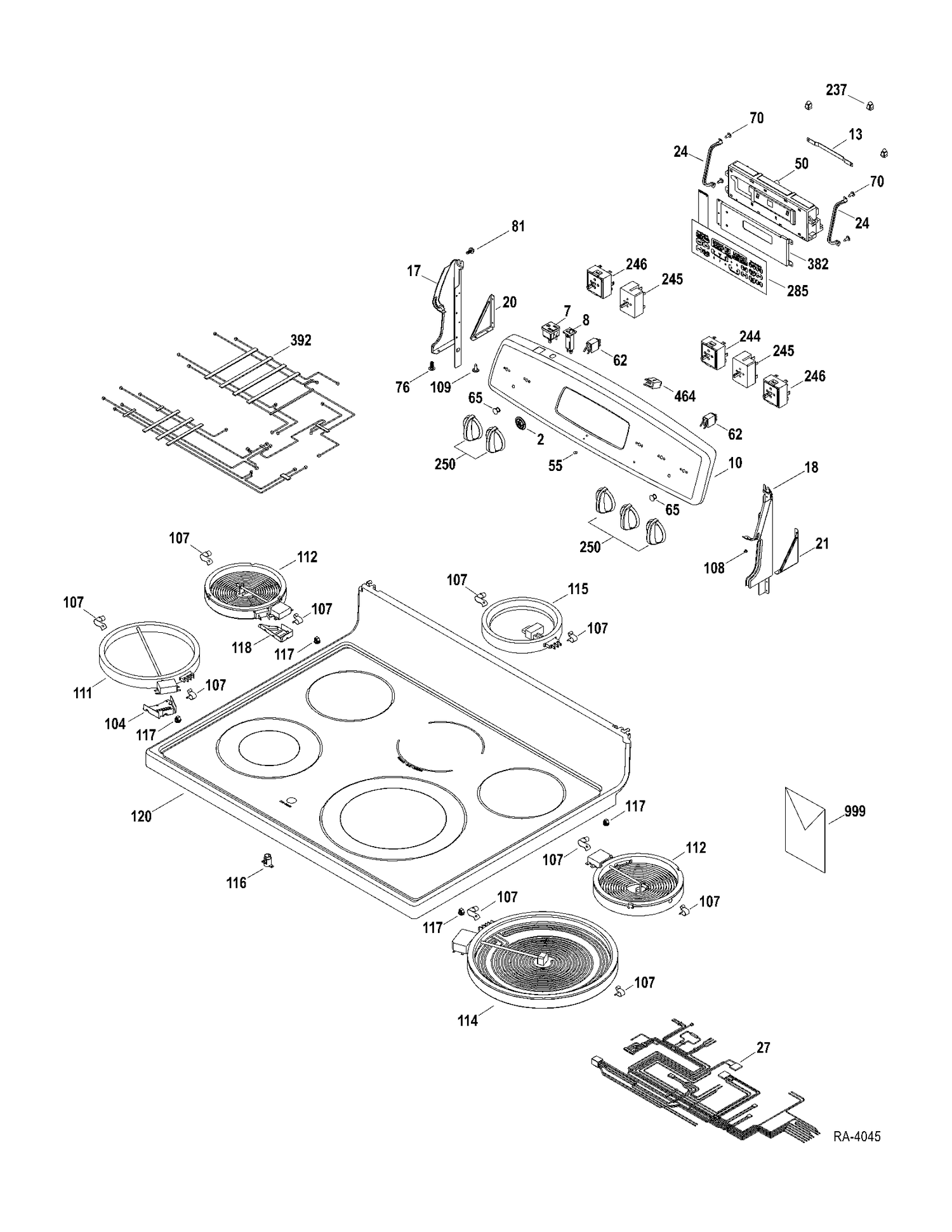 CONTROLS-COOKTOP Diagram and Parts List for JCBP77SP1SS  General Electric Range