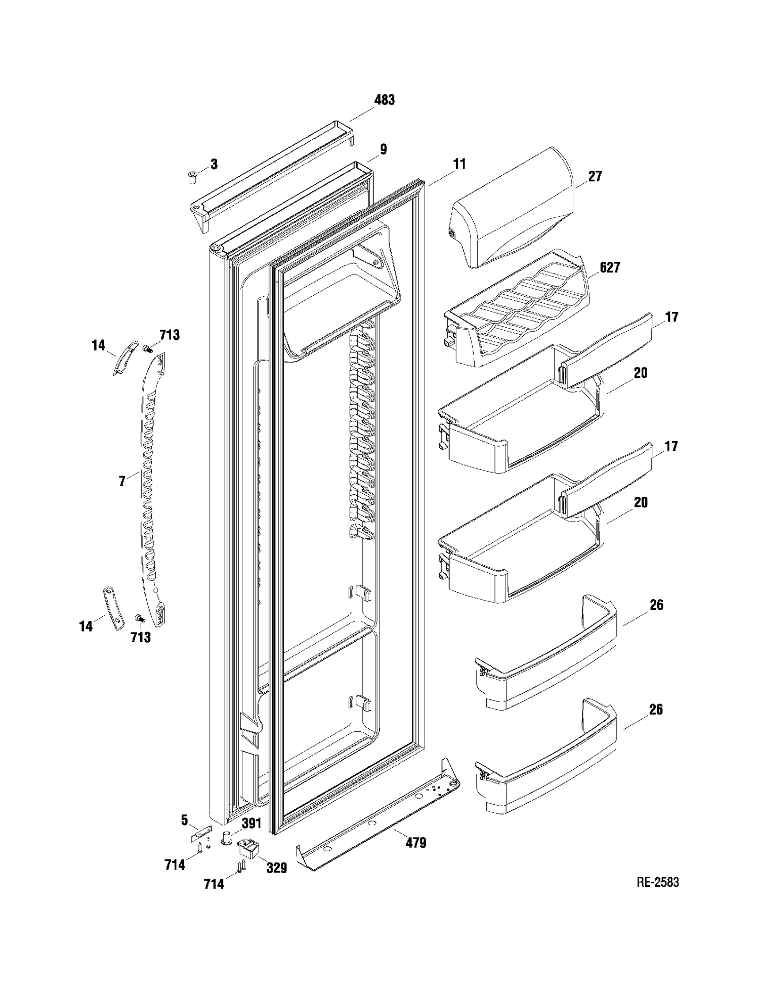 FF DOOR Diagram and Parts List for DSR25UGTABB  General Electric Refrigerator