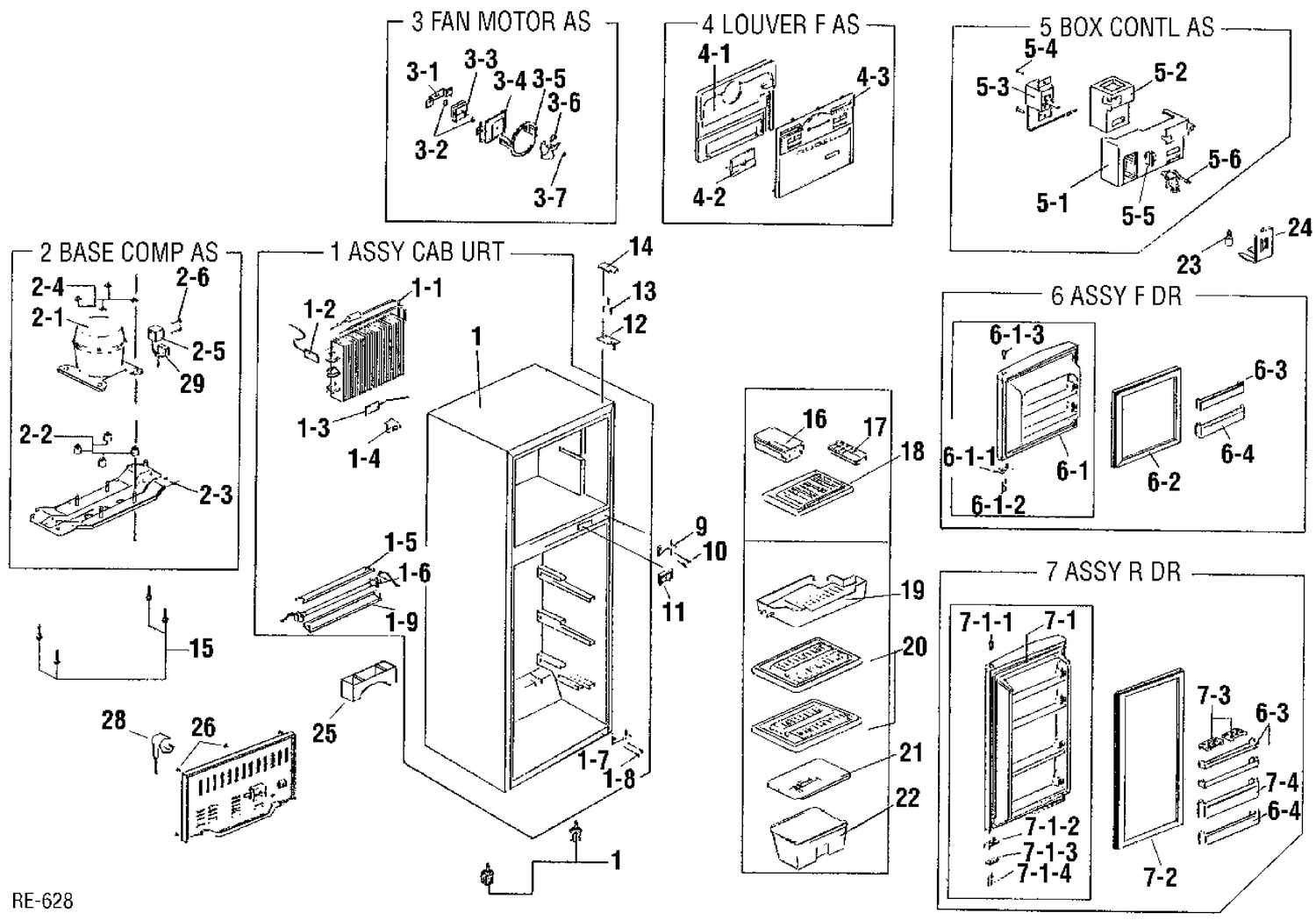 UNIT PARTS Diagram and Parts List for FR-2702  General Electric Refrigerator