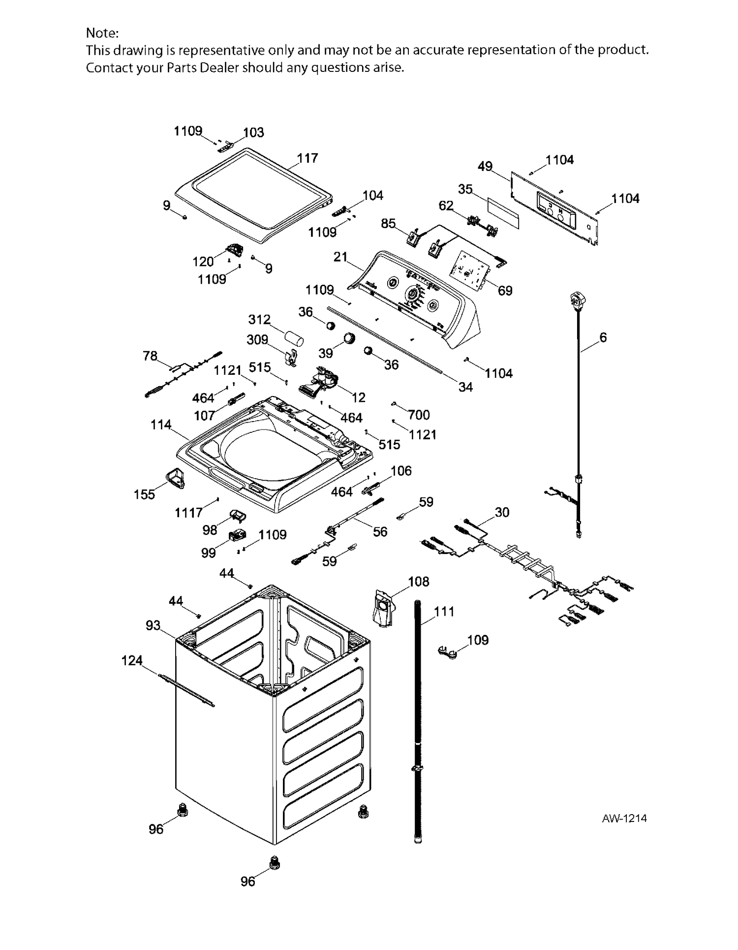 BACKSPLASH CABINET & COVER Diagram and Parts List for GTW330BMK0WW  General Electric Washer