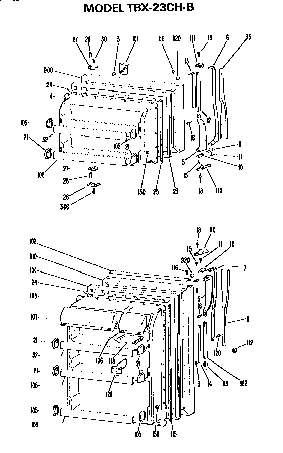 Doors Diagram and Parts List for TBX23CHB  General Electric Refrigerator