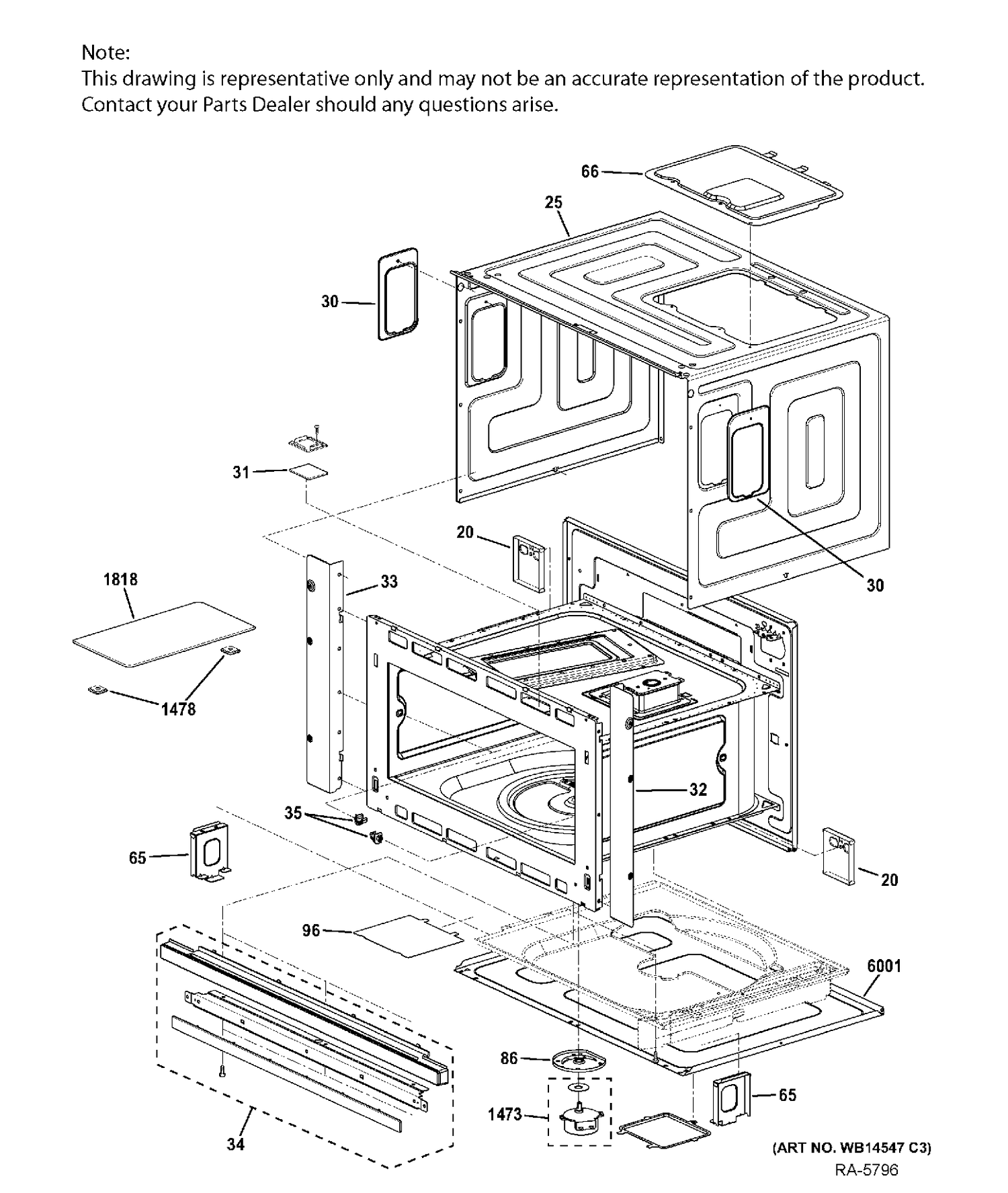 OVEN CAVITY Diagram and Parts List for ZSC2202J2SS  General Electric Range