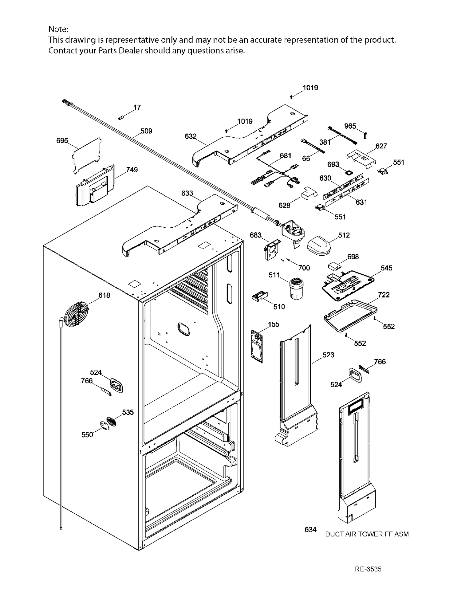 FUNCTIONAL PARTS FF Diagram and Parts List for PNE25JGKAKWW  General Electric Refrigerator