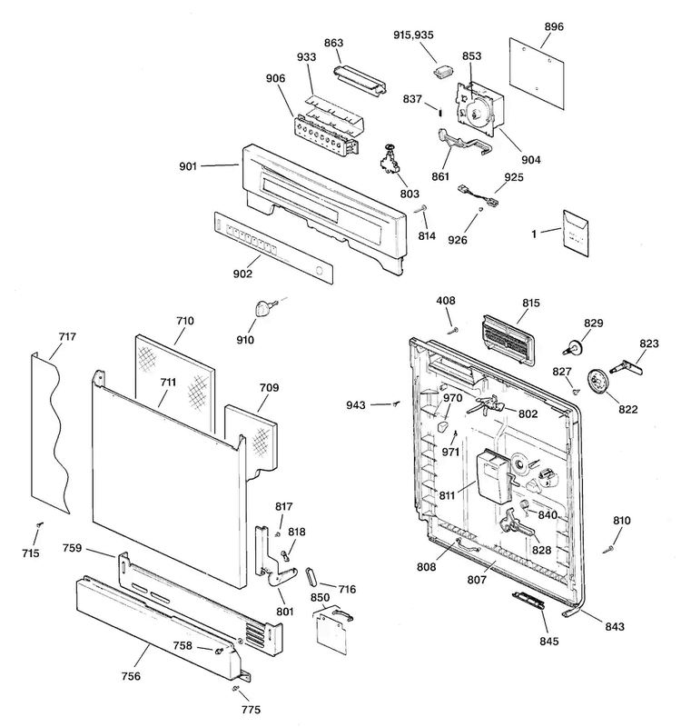 Escutcheon & Door Assembly Diagram and Parts List for GSD3400G20BB  General Electric Dishwasher