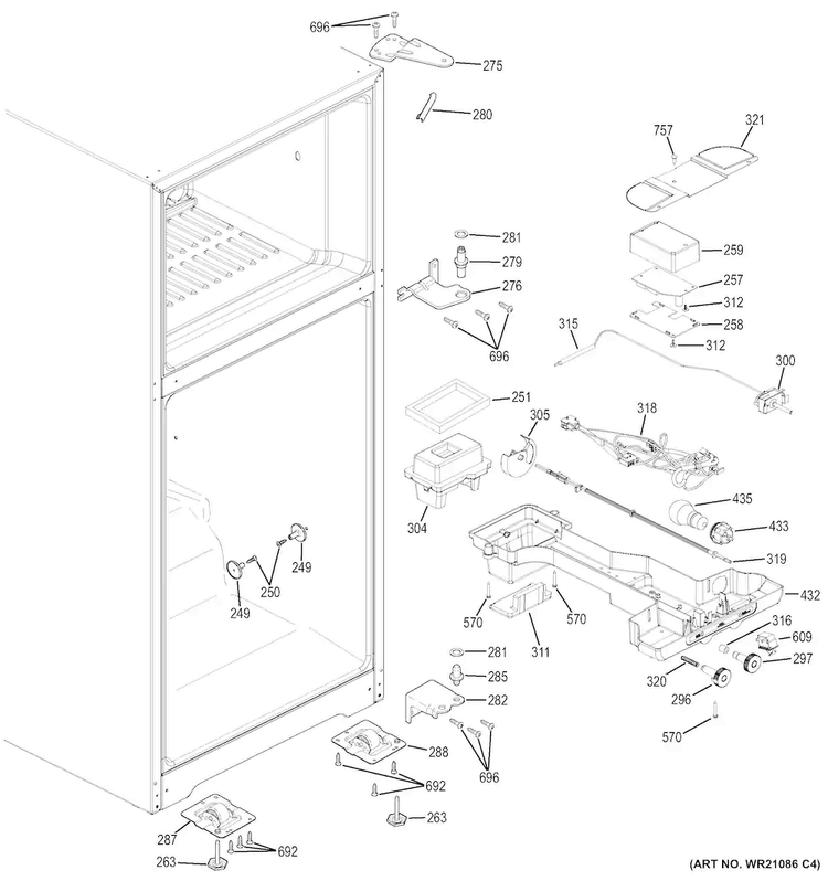 Fresh Food Section Diagram and Parts List for GIE18ETHDRWW  General Electric Refrigerator