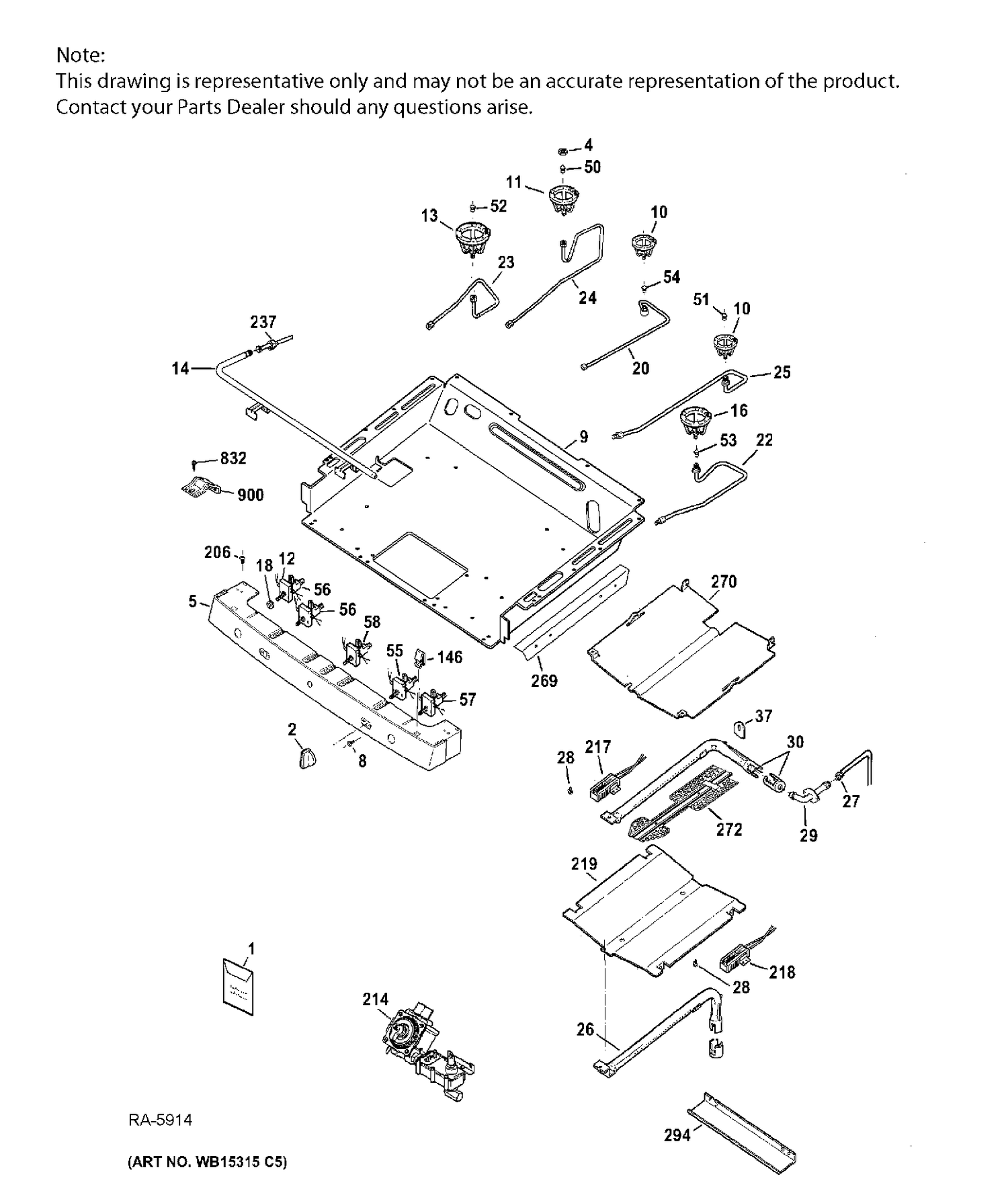 GAS & BURNER PARTS Diagram and Parts List for JCGB650DEF2BB  General Electric Range