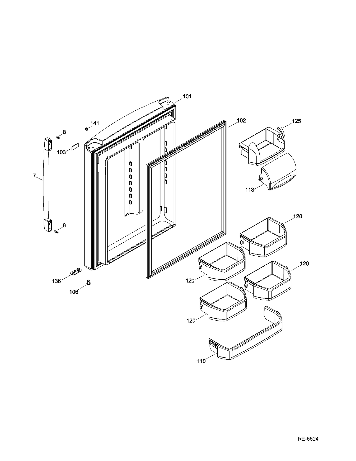 FF DOOR Diagram and Parts List for GDR20DSEARBS  General Electric Refrigerator