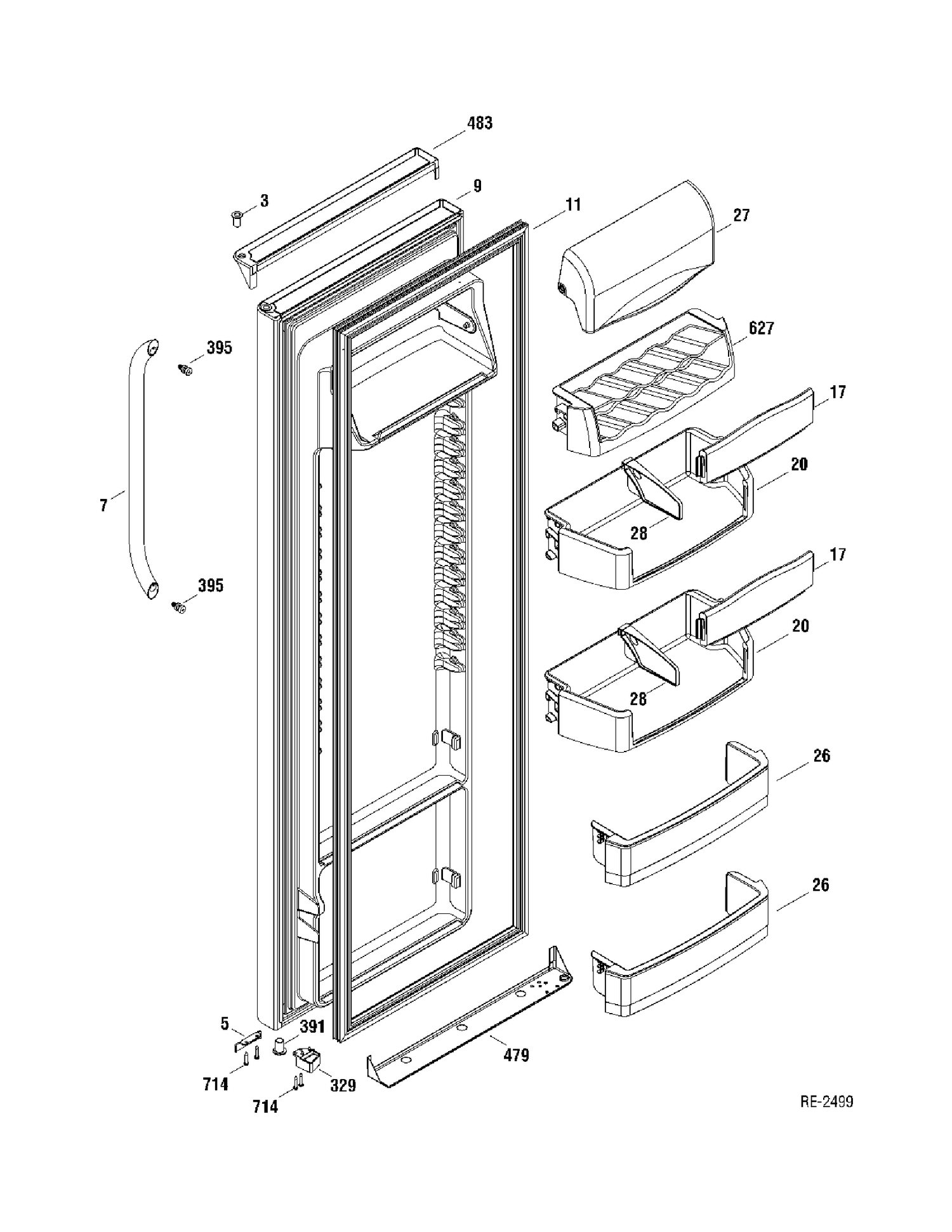 FF DOOR Diagram and Parts List for GSR25VSTASS  General Electric Refrigerator