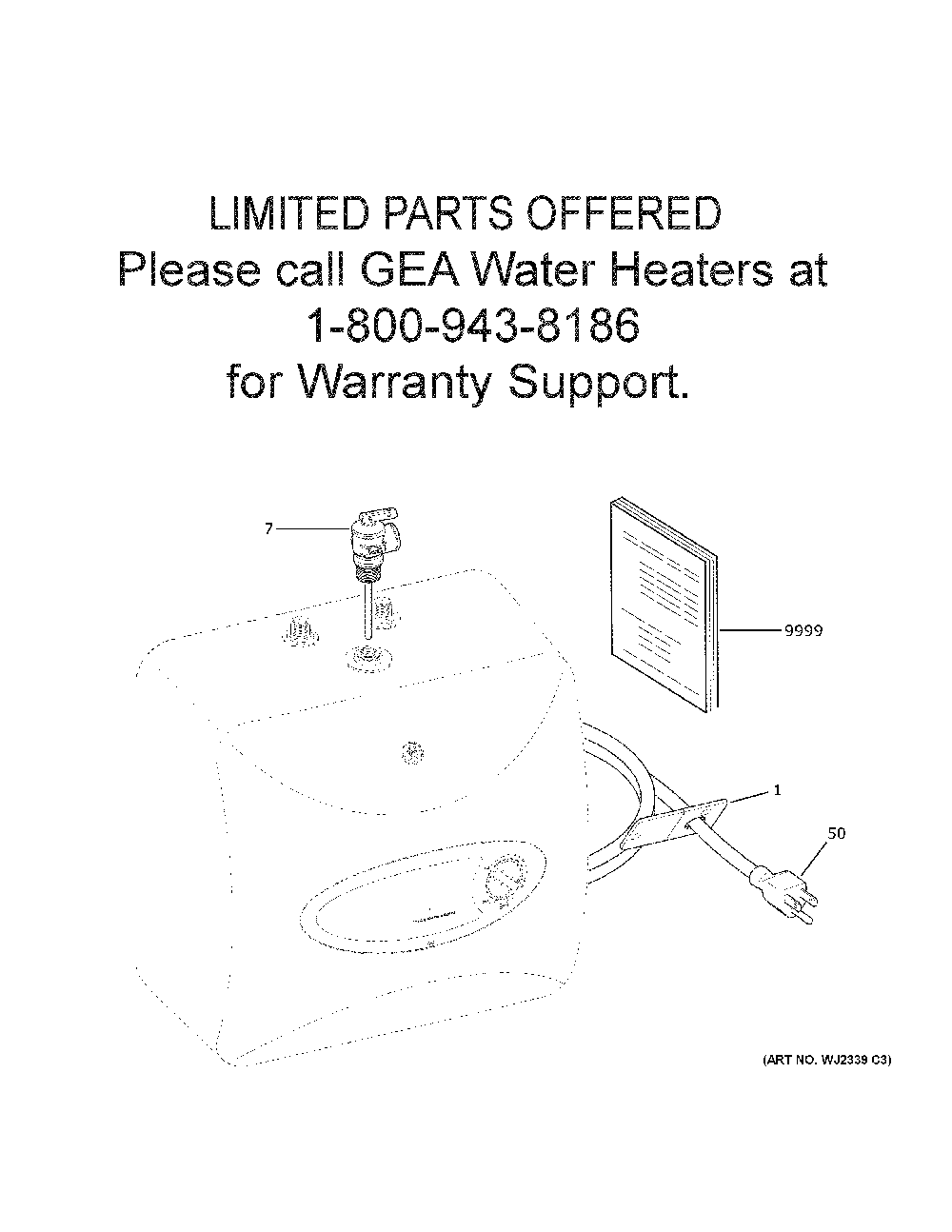 Water Heater Diagram and Parts List for GE06P08BAR01  General Electric Water Heater