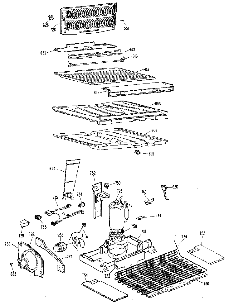 Unit Parts Diagram and Parts List for TBX24ZKER  General Electric Refrigerator