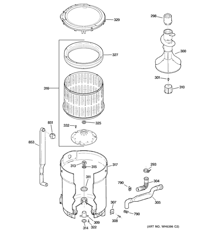 Tub, Basket & Agitator Diagram and Parts List for GTAN5250D2WW  General Electric Washer