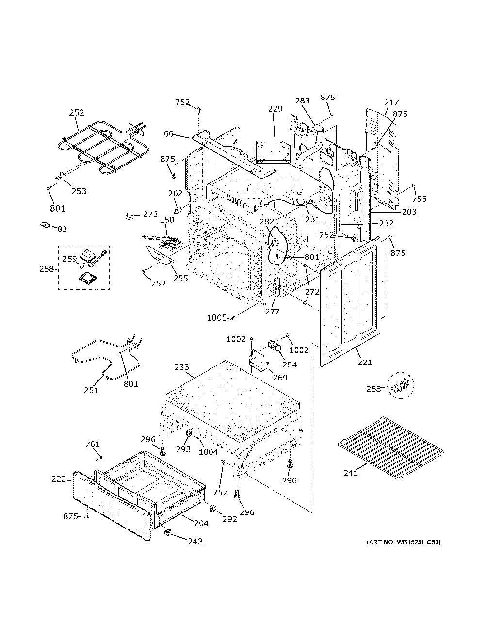 Body Parts Diagram and Parts List for JB655DKAWW  General Electric Range