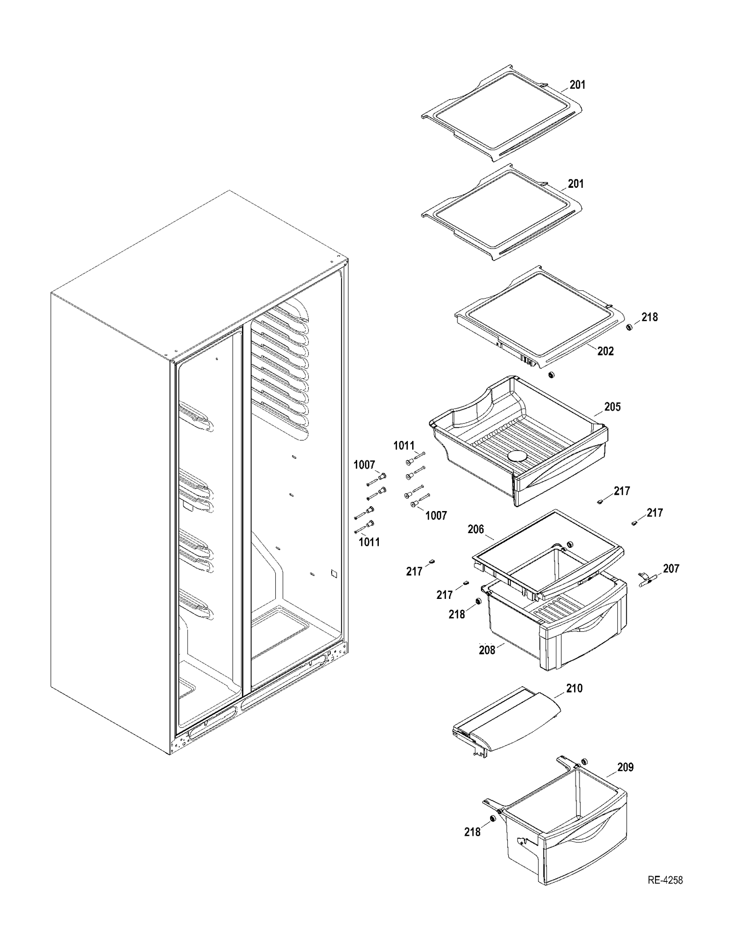 FF SHELVES Diagram and Parts List for DSRF5KGXCEWW  General Electric Refrigerator