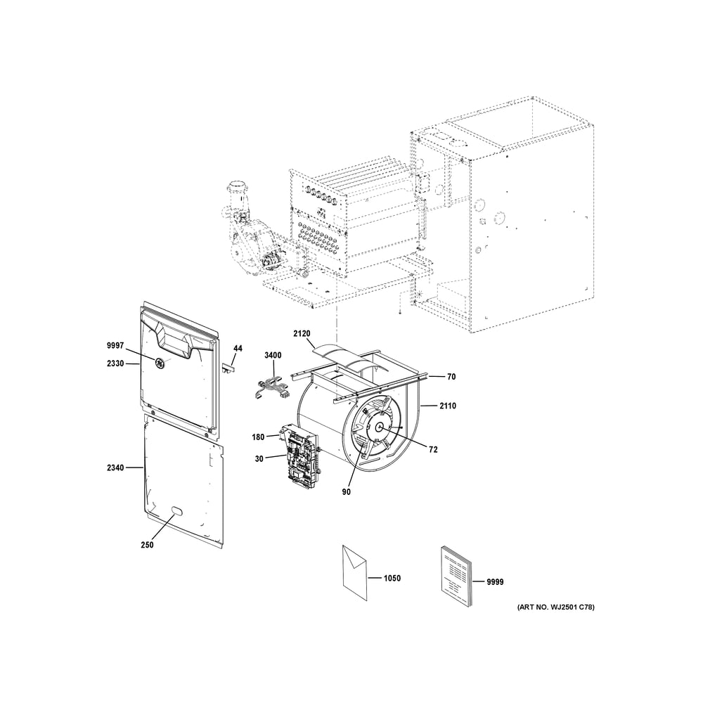 Cabinet (1) Diagram and Parts List for NF96U045S3BR0  General Electric Furnace