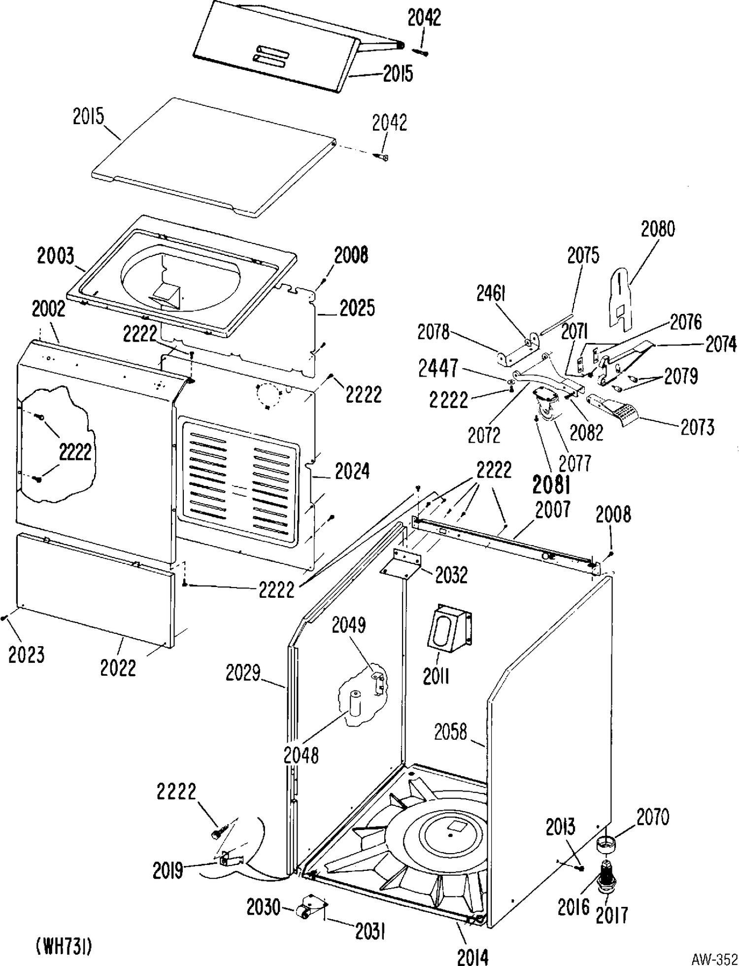 CABINET & TOP GROUP Diagram and Parts List for LA2600K*119  General Electric Washer