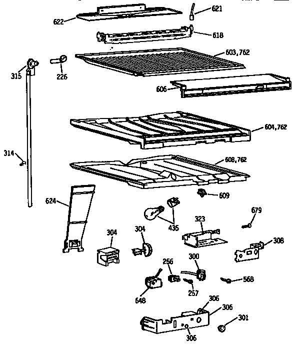 Compartment Seperator Diagram and Parts List for TBX18DISJRAD  General Electric Refrigerator