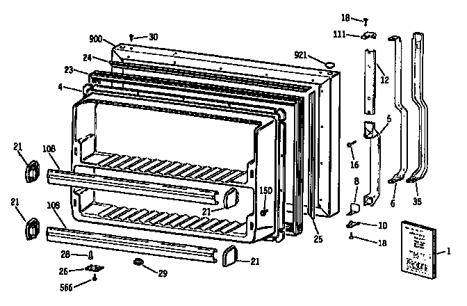 Freezer Door Diagram and Parts List for TBX18J1SGRAD  General Electric Refrigerator
