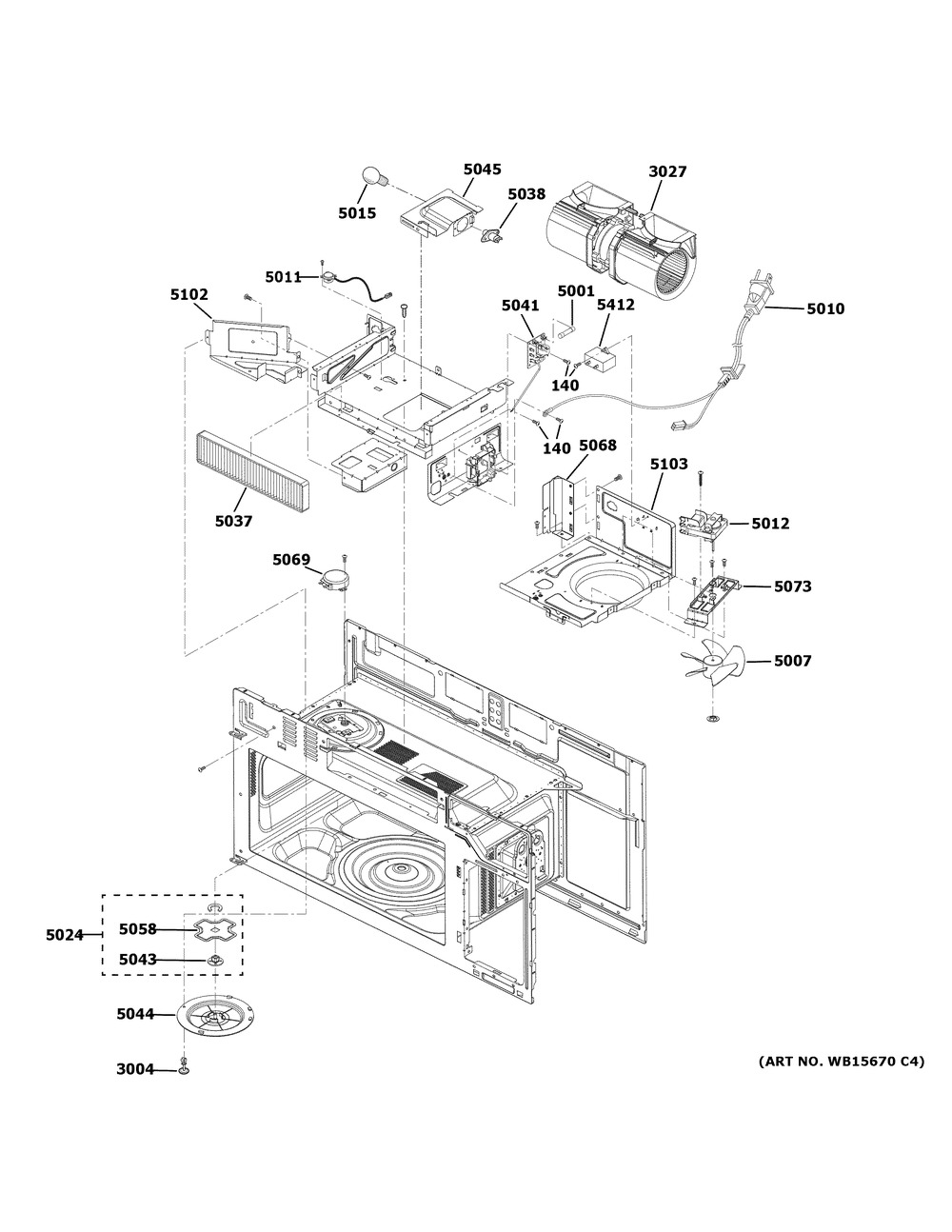 Interior Parts (2) Diagram and Parts List for PVM9005FM9DS  General Electric Microwave