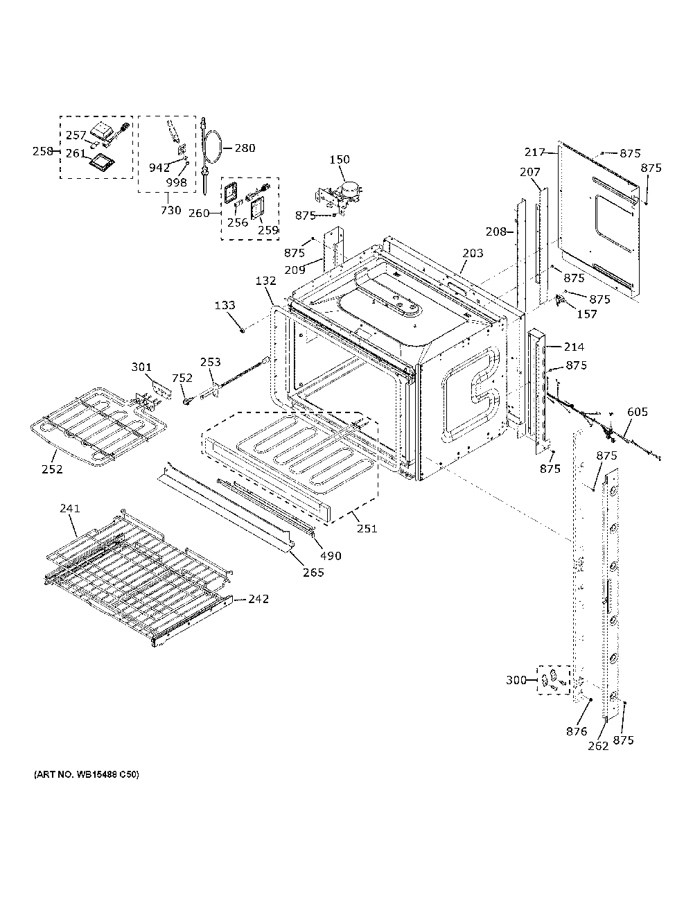 Upper Oven Diagram and Parts List for PKD7000BN2TS  General Electric Wall Oven