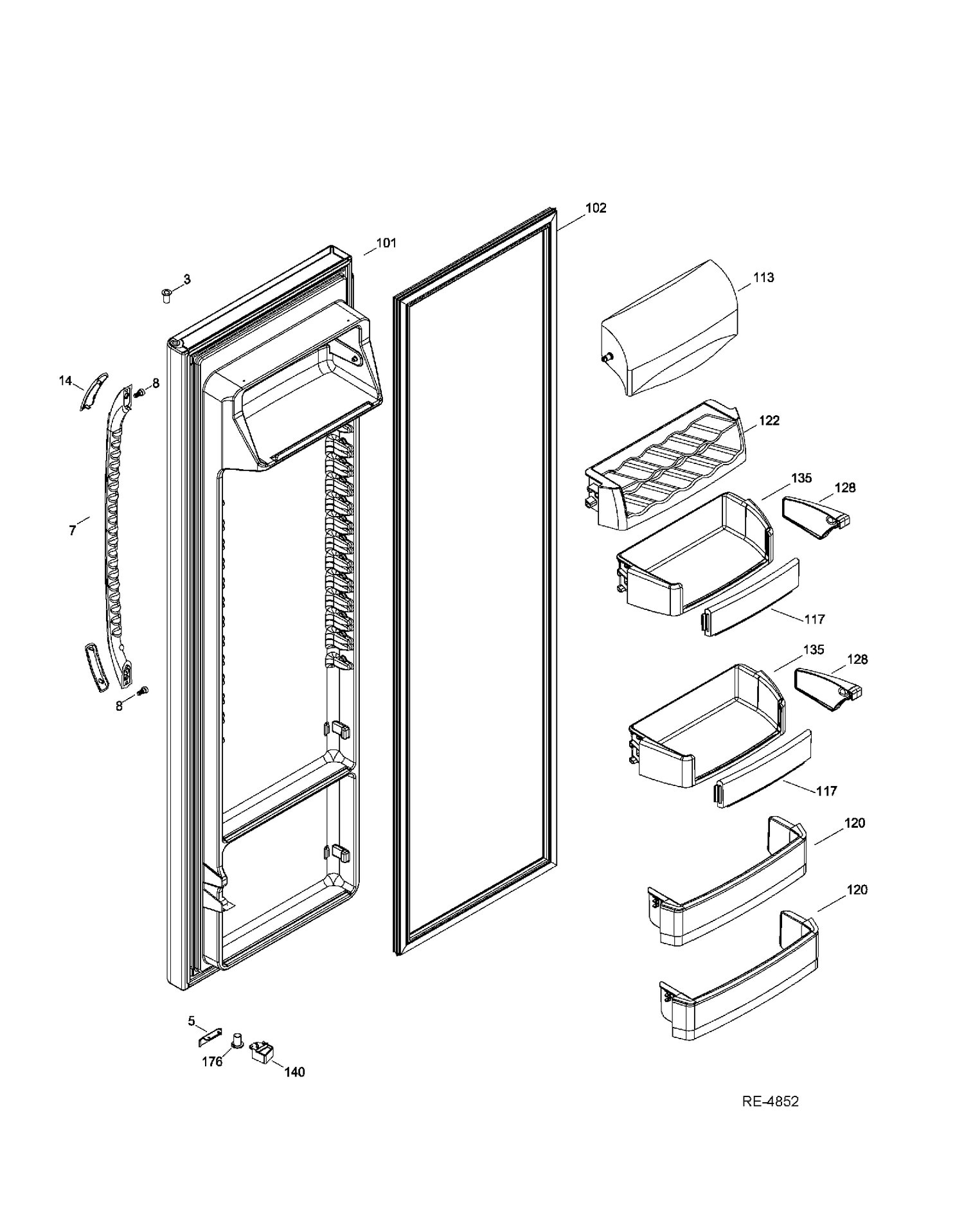 FF DOOR Diagram and Parts List for GSRC3QGXHFWW  General Electric Refrigerator