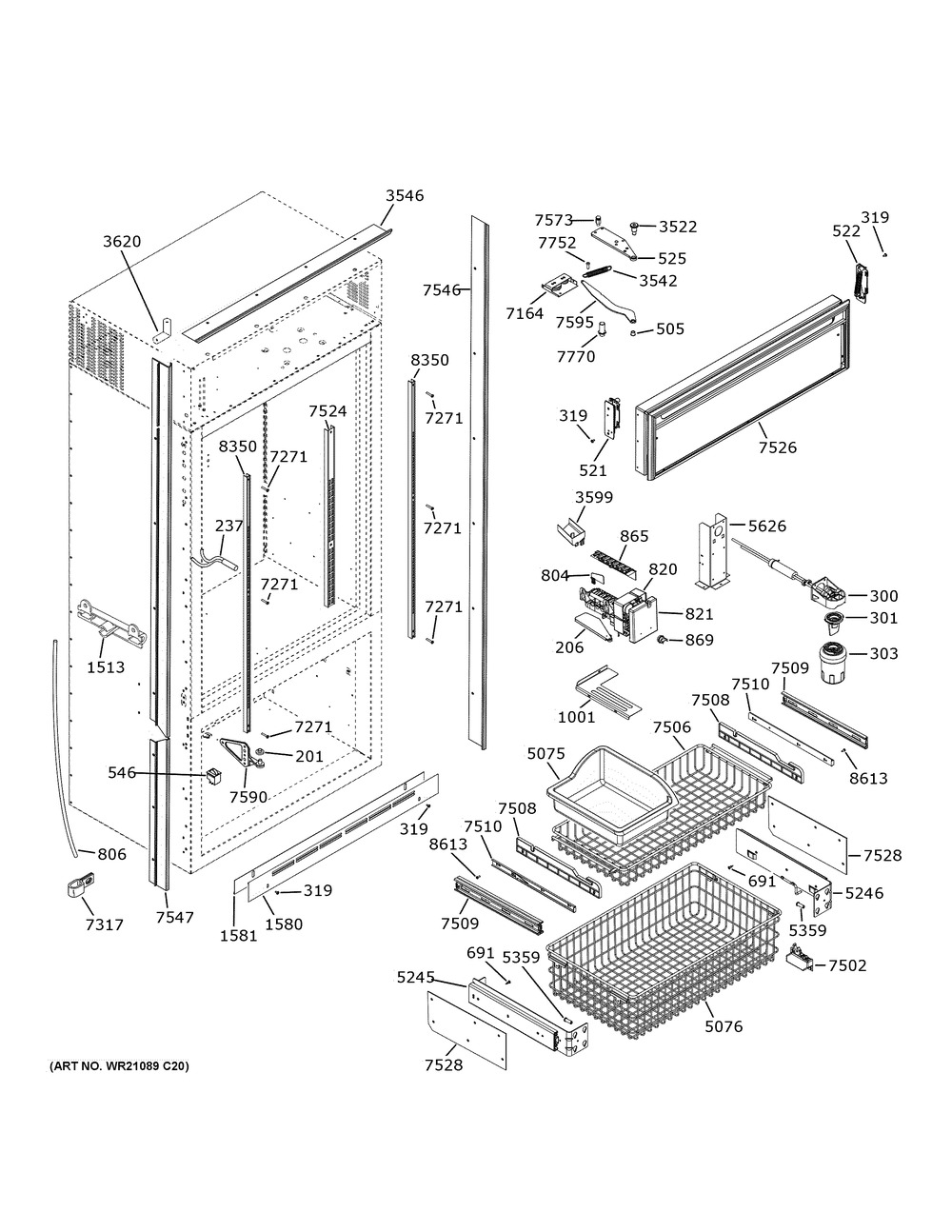 Cabinet (2) Diagram and Parts List for ZIC360NVBLH  General Electric Refrigerator