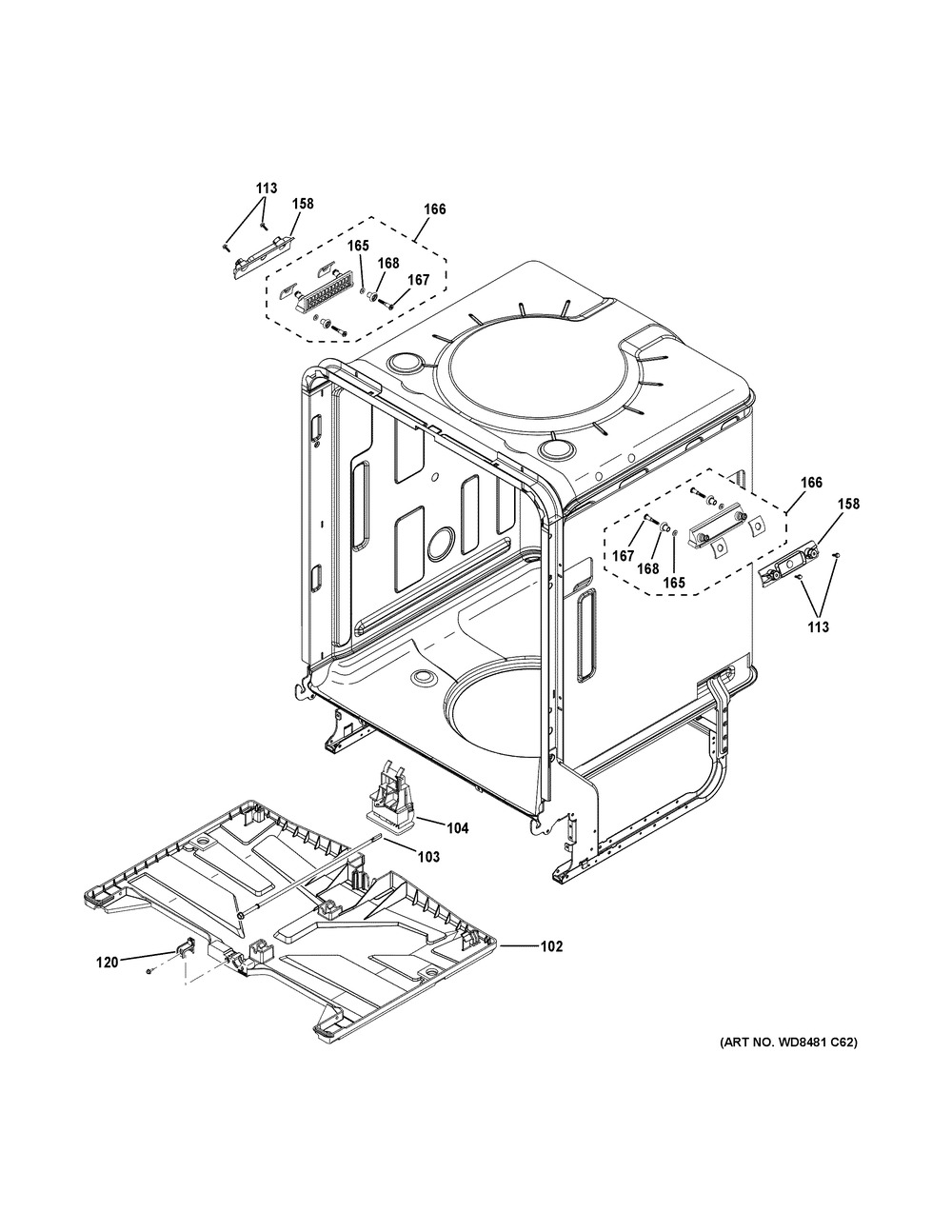 Body Parts (2) Diagram and Parts List for PDT775SYNBFS  General Electric Dishwasher