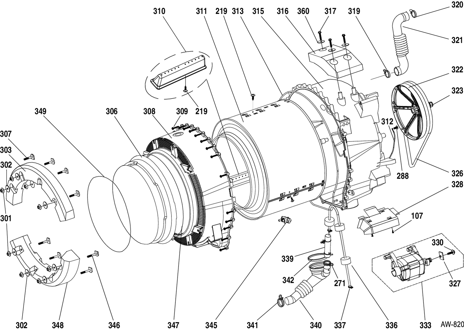 TUB MOTOR Diagram and Parts List for GFAN1100L0WW  General Electric Washer