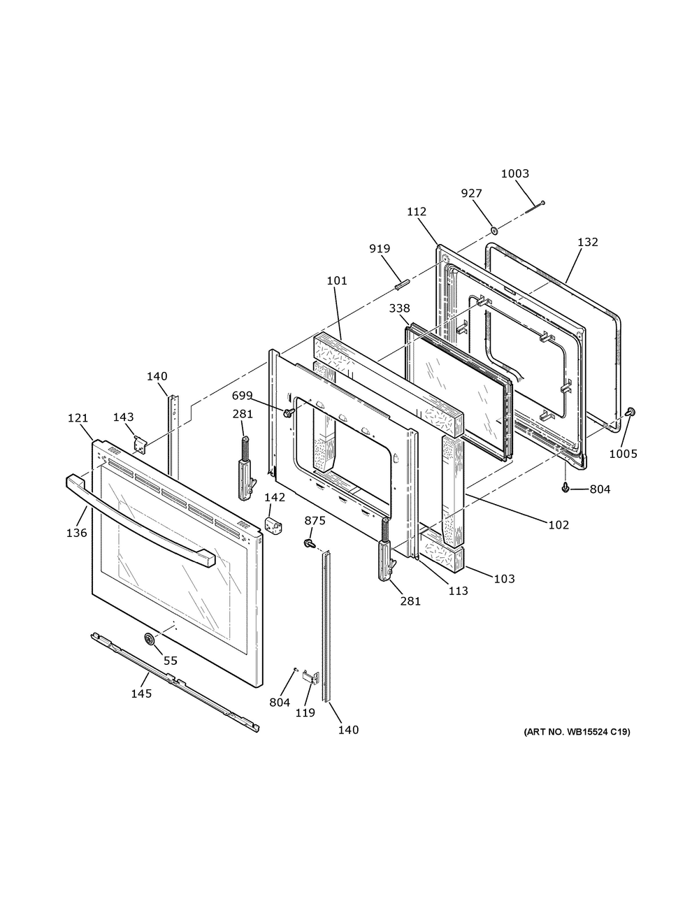 Door Diagram and Parts List for JS760SP8SS  General Electric Range