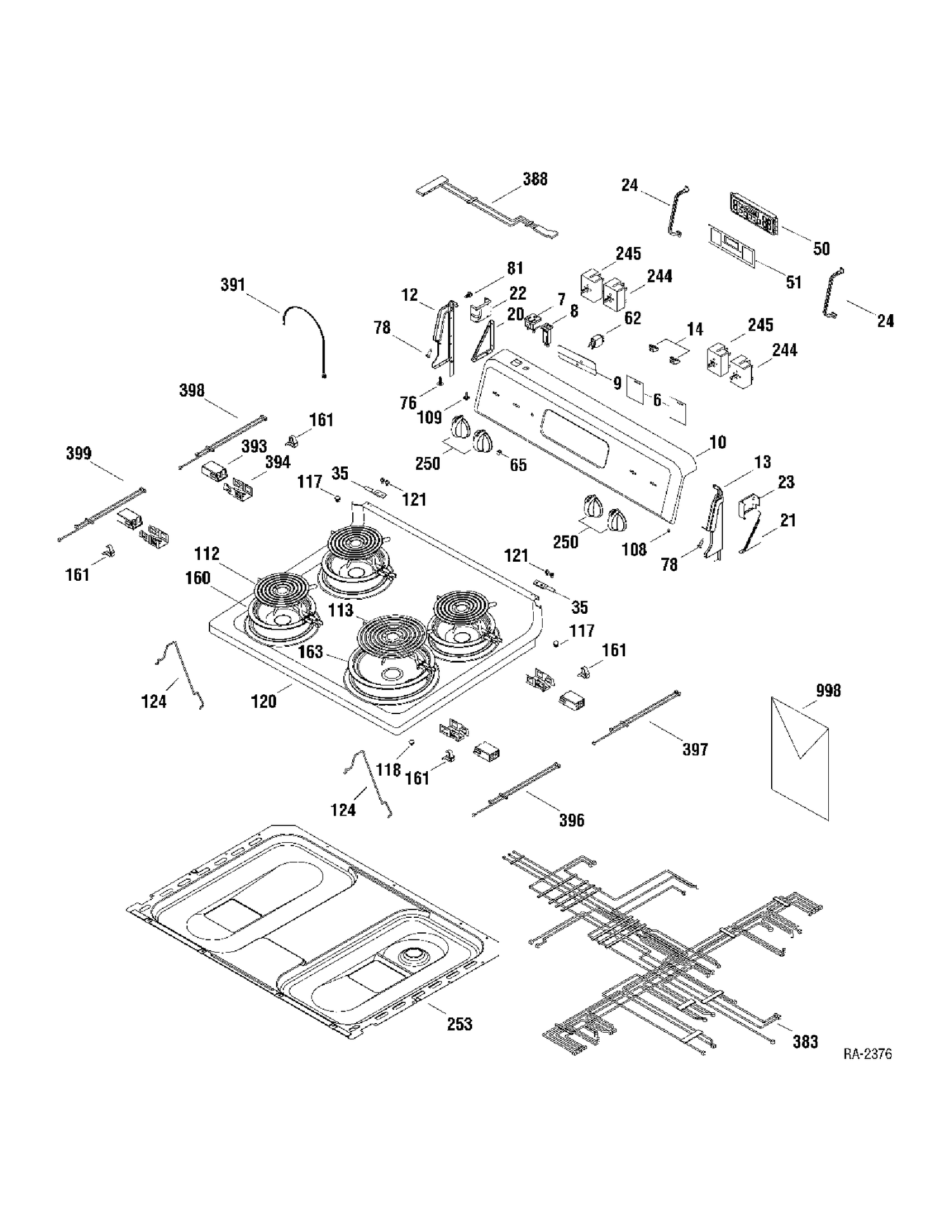 CONTROLS & COOKTOP Diagram and Parts List for JCBS35WJ2WW  General Electric Range