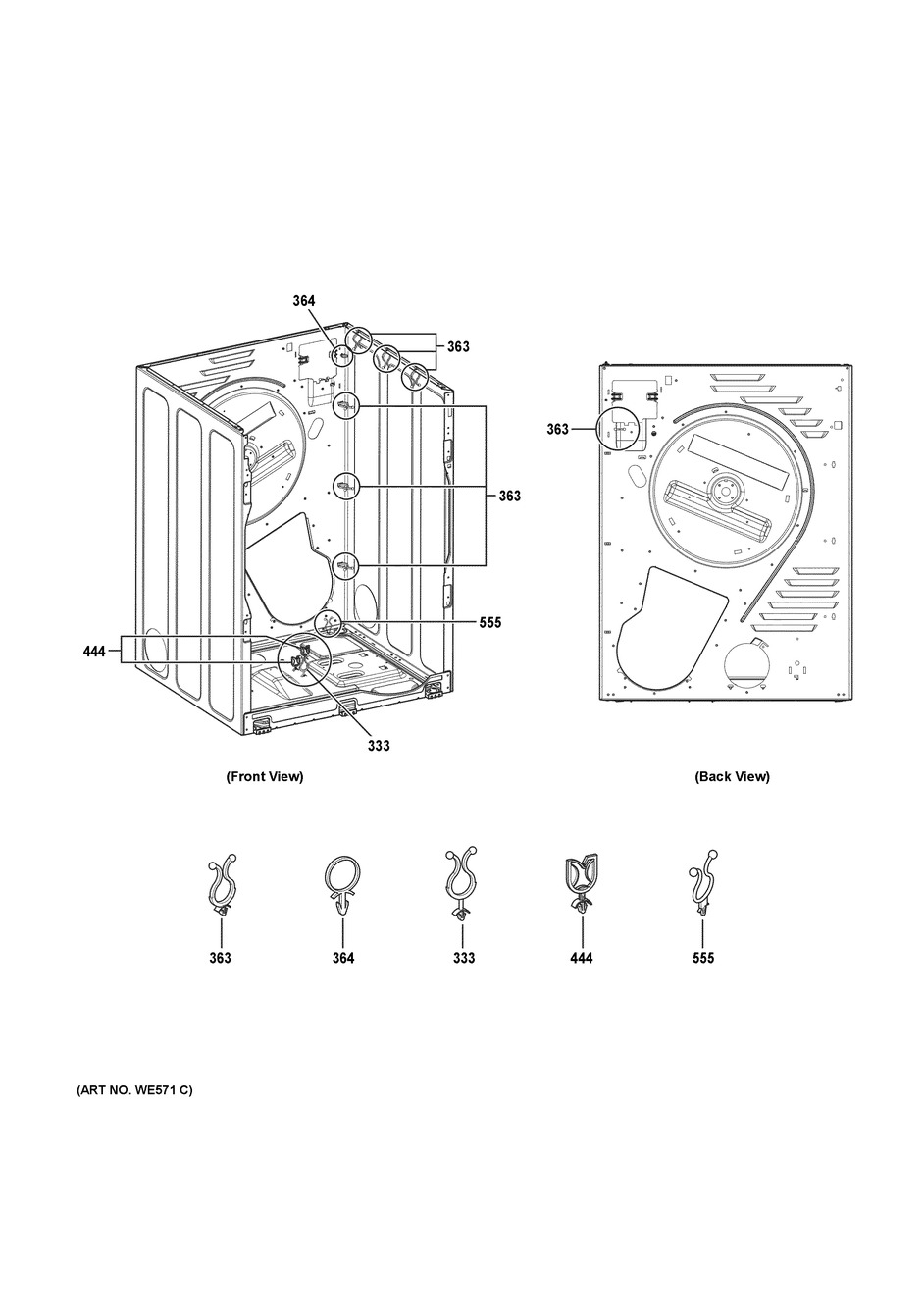 Attaching Parts Diagram and Parts List for DCVH480EK1WW  General Electric Dryer