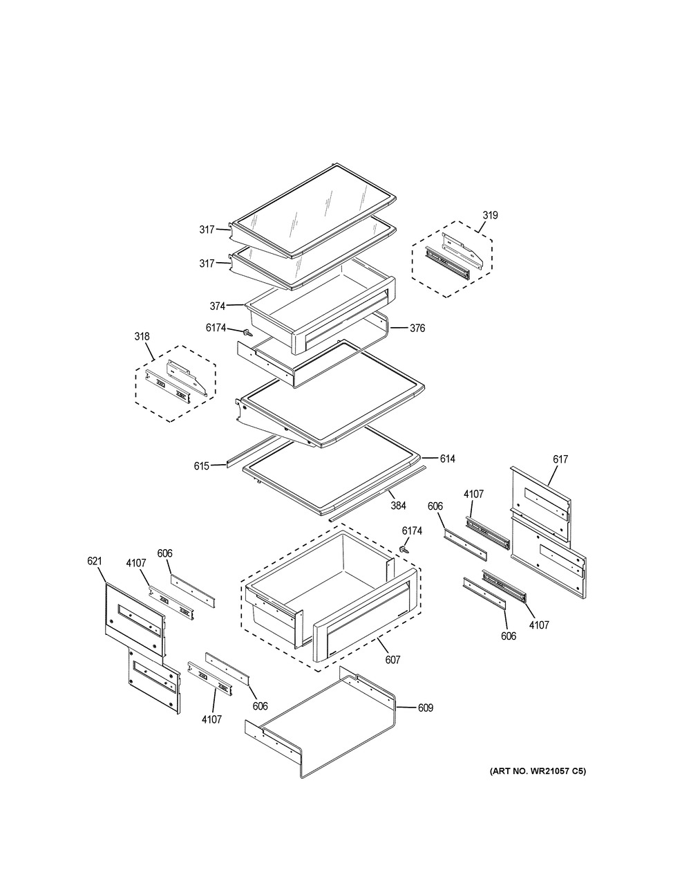Fresh Food Shelves Diagram and Parts List for ZISS420DKCSS  General Electric Refrigerator